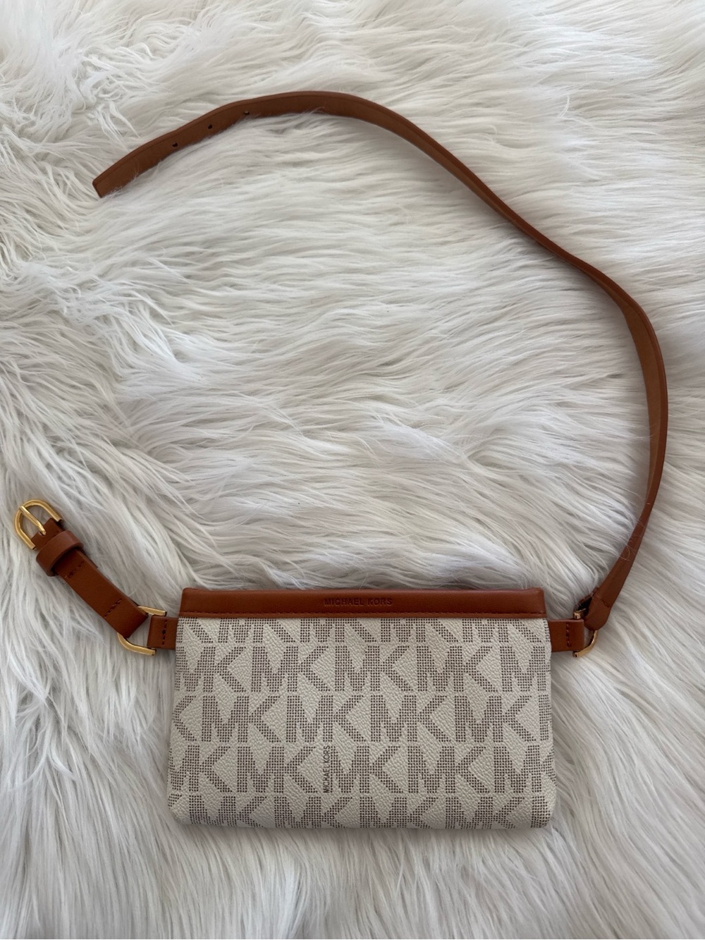 Michael Kors Vanilla and Tan MK Logo Crossbody Belt Bag